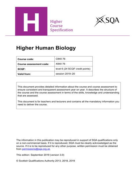 Higher Biology Course Specification