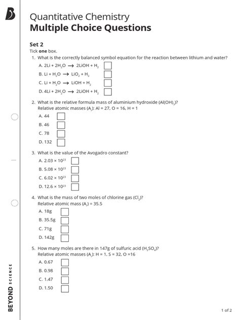 Higher Chemistry 2013 Multiple Choice Answers
