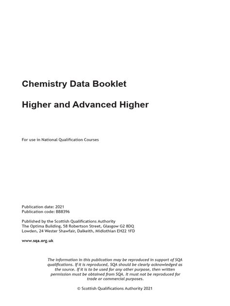 Higher Chemistry Data Booklet