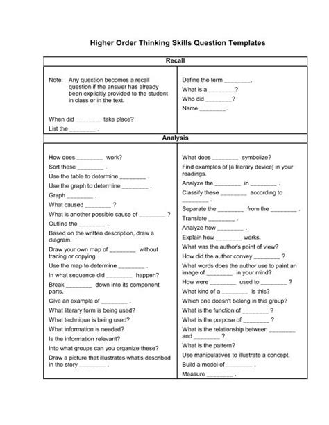 Read Online Higher Order Thinking Skills Question Templates 