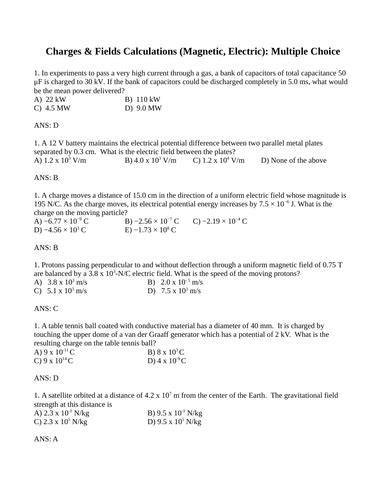 Highschool Physics Multiple Choice