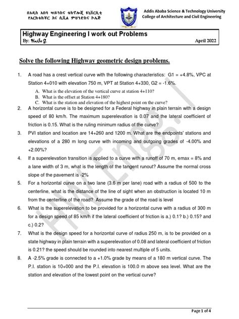 highway engineering solved problems in solution