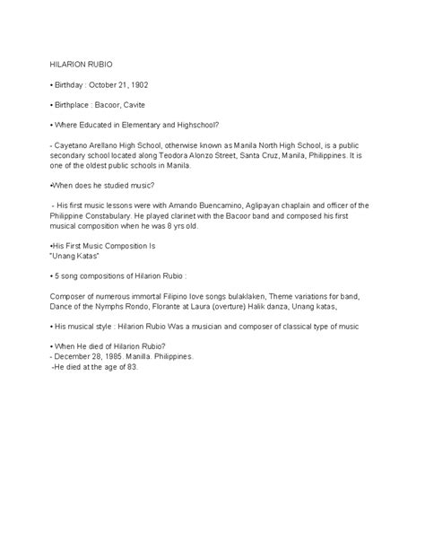 hilarion rubio biography sample