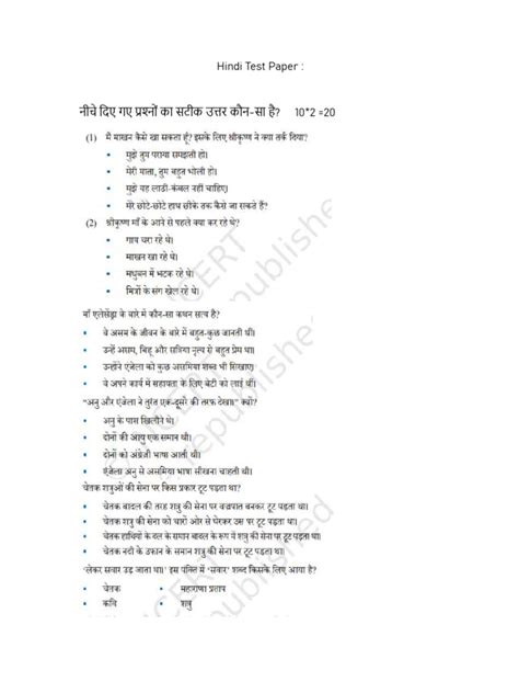 Hindi Test Paper