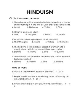 Hinduism Questions For Tests And Worksheets Helpteaching Worksheet Hinduism 6th Grade - Worksheet Hinduism 6th Grade