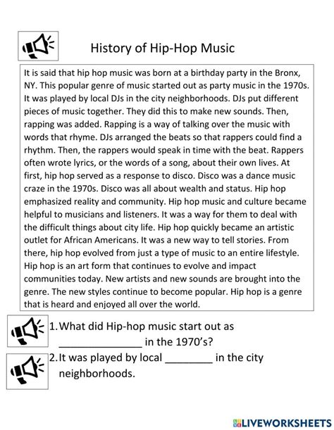 Hip Hop Reading Comprehension Worksheet Hiphop Music And Hip Hop 4th Grade Worksheet - Hip Hop 4th Grade Worksheet