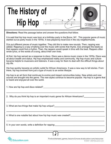 Hip Hop Worksheet   Hip Hop Music History Reading Comprehension Worksheet Tpt - Hip Hop Worksheet
