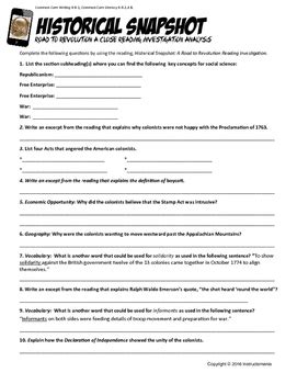 Historical Snapshot Answer Key
