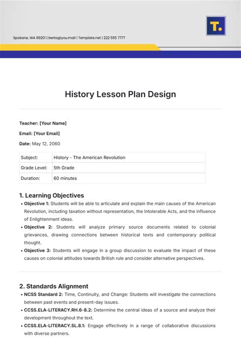 History Lesson Plan Example