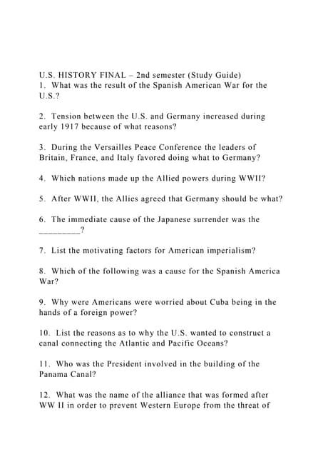 History Second Semester Study Guide