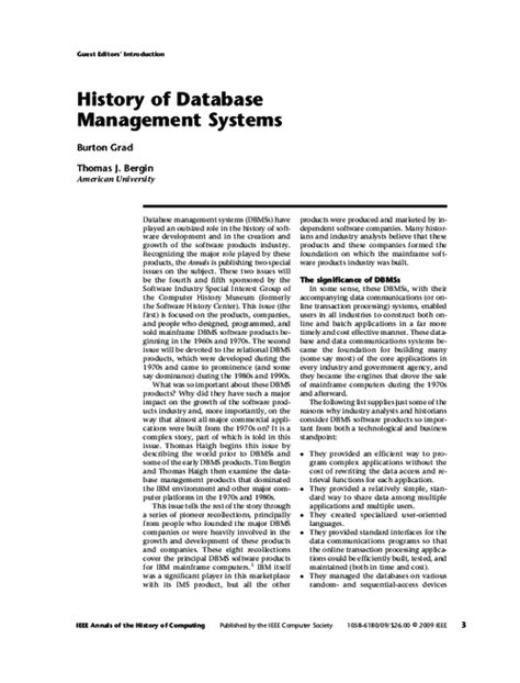 Read History Of Database Management Systems Project Muse 