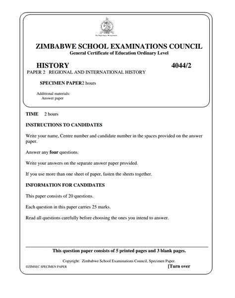 Read Online History Zimsec O Level Past Exam Papers 