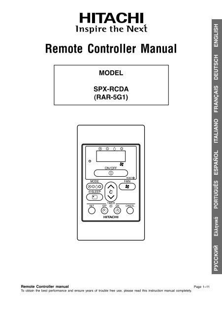 Download Hitachi Air Conditioning Remote Control Manual File Type Pdf 