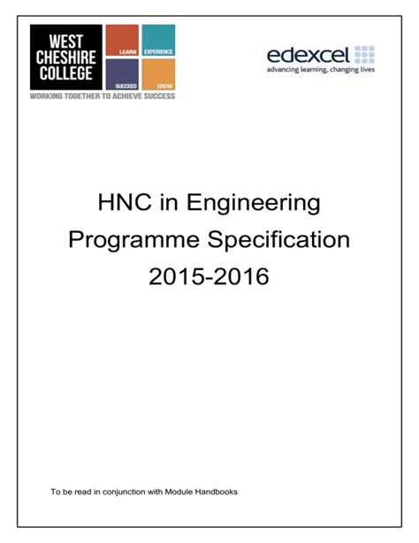 Read Online Hnc D In Engineering Programme Specification 2016 2017 