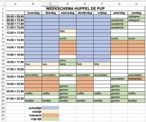 hoe een weekplanning maken in excel