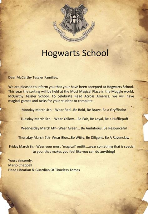 Hogwarts Acceptance Letter