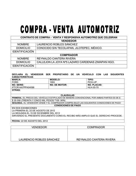 Hoja De Compra Y Venta