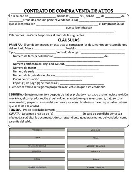 Hoja De Compraventa De Autos