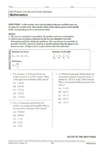 Holt Circuits And Circuit Elements Answer Key