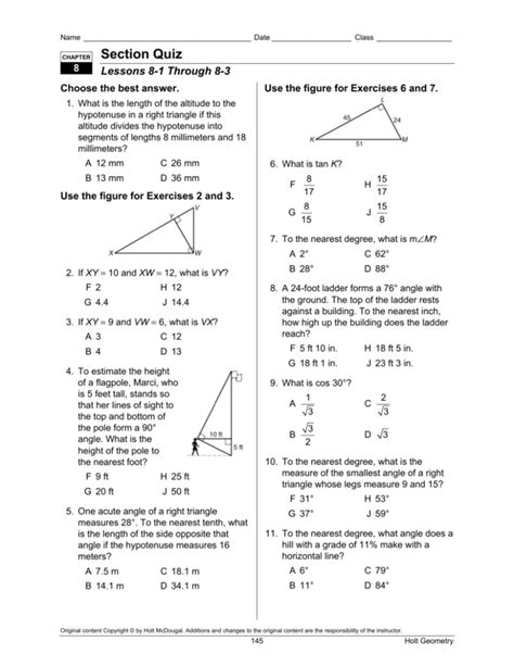 Holt Geometry Section Quiz 8