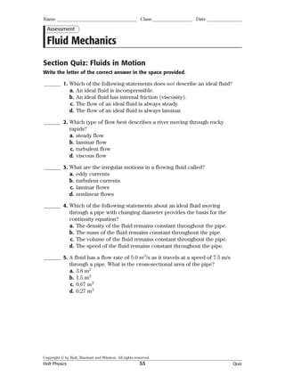 Holt Physics Section Quiz Fluid Answer Key