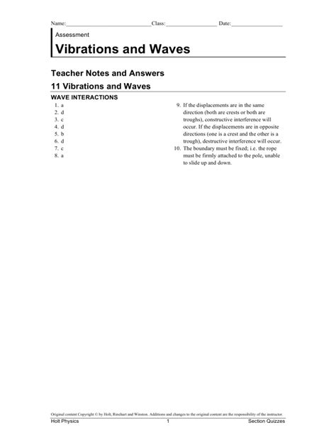Holt Physics Vibrations Waves Assessment Chapter Test A