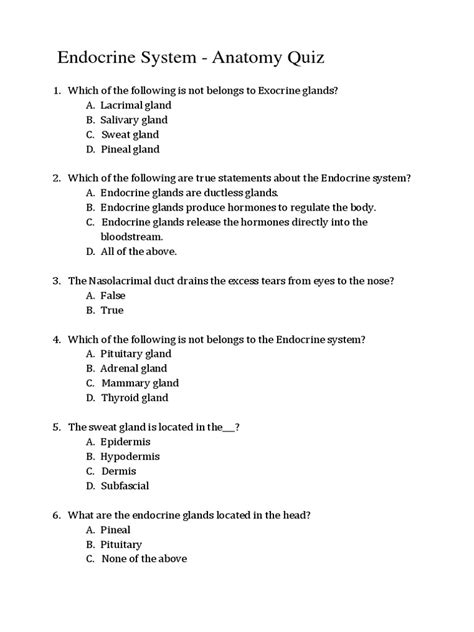 Holt Section Endocrine System Quiz Answers