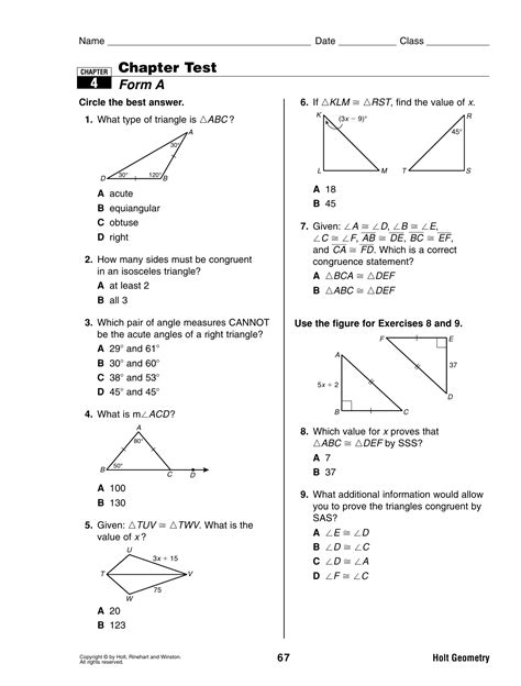 Download Holt Geometry Chapter 4 Test Form C 