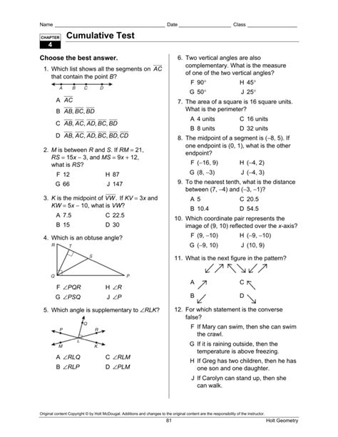 Read Holt Geometry Chapter 6 Cumulative Test 