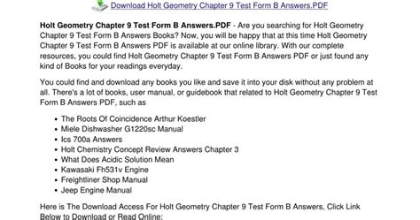 Full Download Holt Geometry Chapter 9 Test Form B Answers 