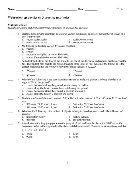 Read Holt Physics Chapter 3 Test 