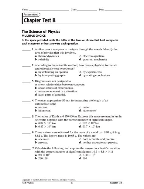 Read Holt Physics Chapter Test 