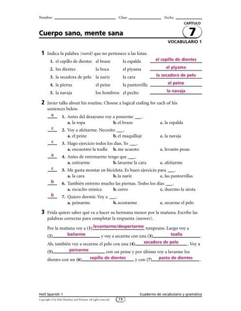 Full Download Holt Spanish 1 Capitulo 8 Workbook Answers 