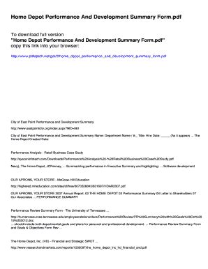 home depot performance and development summary example