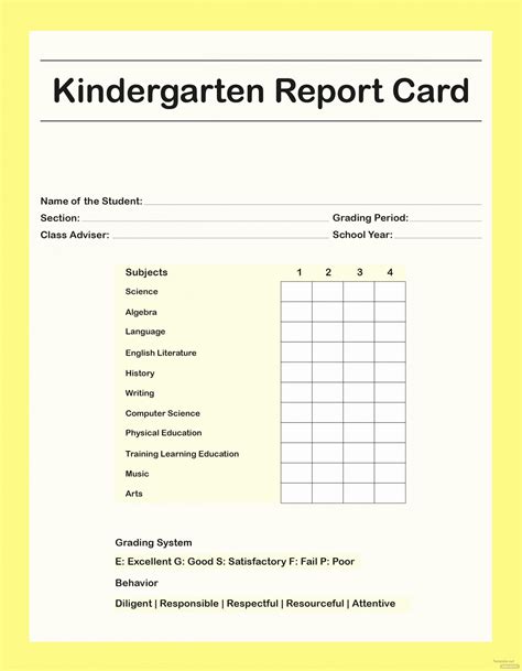 Home Report Cards For Kindergarten - Report Cards For Kindergarten