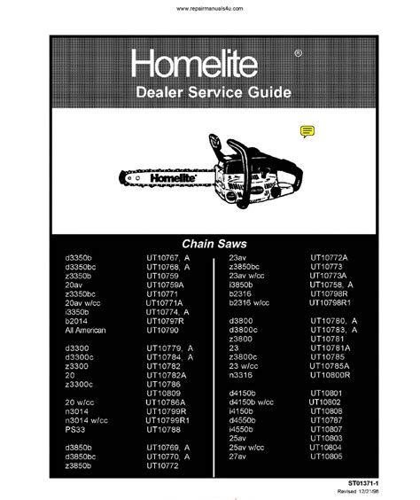 Homelite Chainsaw Service Guide 12 21 1998 St01371 1 Pdf