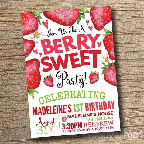 Homemade Strawberry Birthday Party Invitations