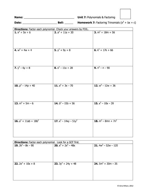 homework 11 unit 7 factoring polynomials mixed