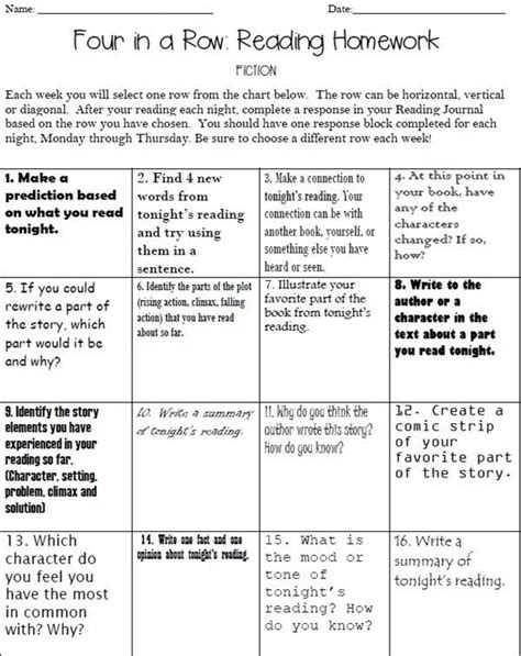 homework grid choose one each night