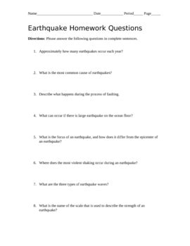 Homework Help Earthquakes 8211 Adrian Alessi Earthquakes 8th Grade Worksheet - Earthquakes 8th Grade Worksheet