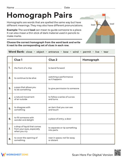 Homograph Pairs Interactive Worksheet Education Com Homograph List For 5th Grade - Homograph List For 5th Grade