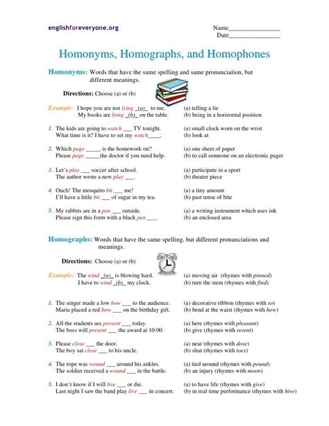 Homonyms Homographs And Homophones Worksheets Englishforeveryone Org Homonyms Worksheet For Grade 5 - Homonyms Worksheet For Grade 5