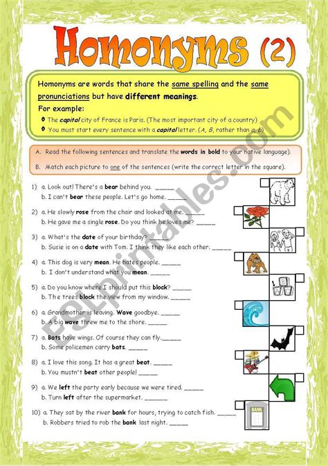 Homonyms Worksheets English Worksheets Land Homonyms Worksheet For Grade 5 - Homonyms Worksheet For Grade 5