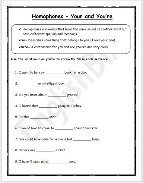 Homophones Worksheets Your Or You X27 Re Homophones Your Vs You Re Worksheet - Your Vs You Re Worksheet