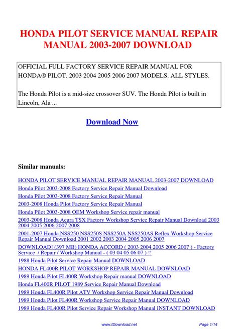 Download Honda Pilot Service Manual Repair Manual 2003 2007 Download Pdf 