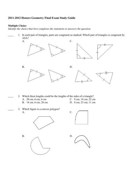 Honors Geometry Final Exam Study