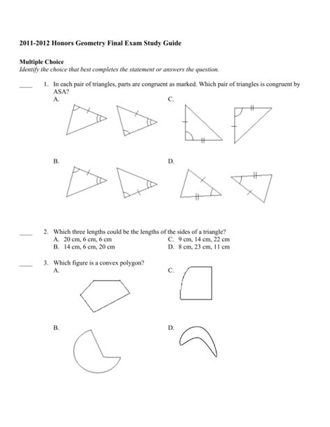 Full Download Honors Geometry Final Exam Study Guide 