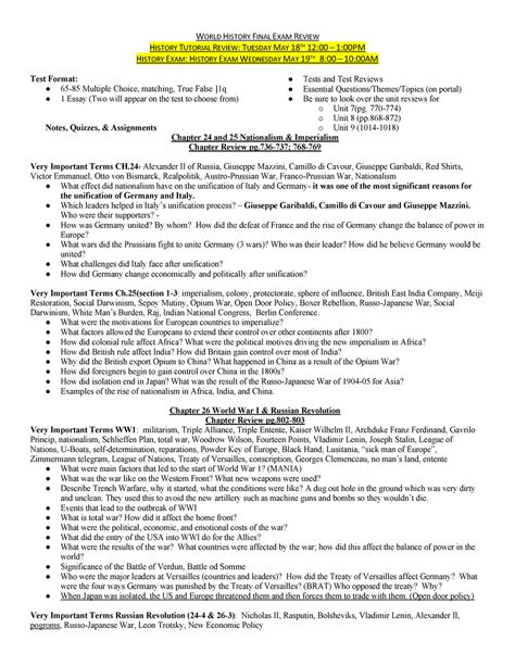 Read Honors Modern World History Final Exam Study Guide Exams 