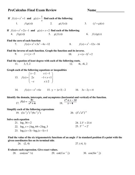 Read Honors Precalculus A Exam Review Answers 