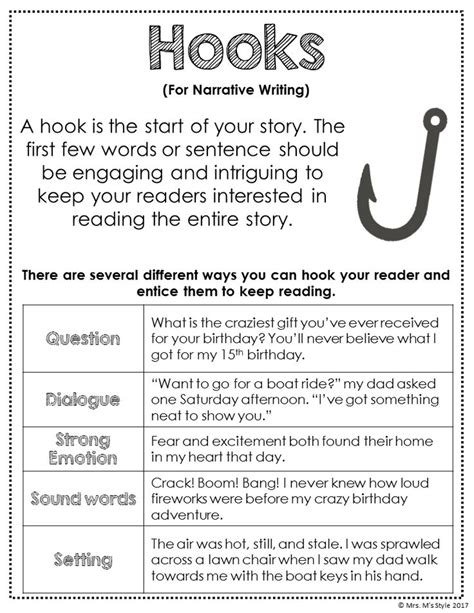 Hooks In Informational Writing Worksheet Education Com Practice Writing Hooks Worksheet - Practice Writing Hooks Worksheet